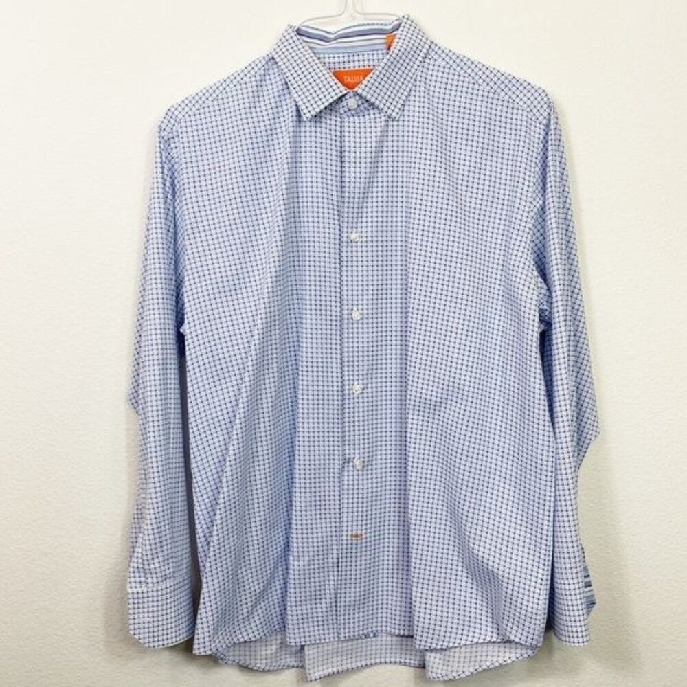 Tallia Navy Lavender Geometric Print Button Down Shirt Size Large 16.5" Classic